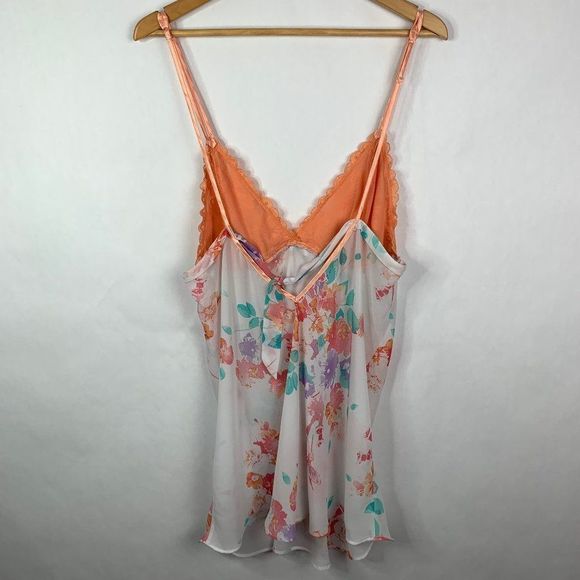 La Vie En Rose Lace Chiffon Tie Floral Chemise Top - Picture 2 of 5